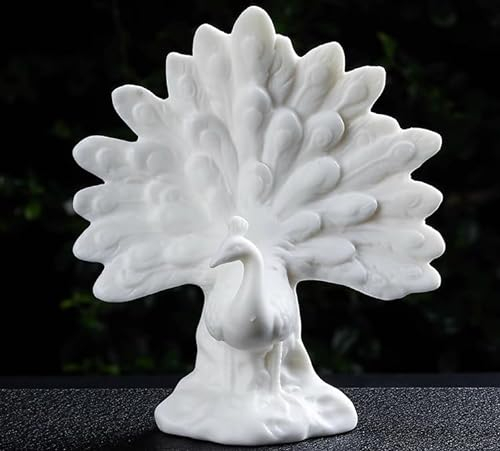 DECRZPB Keramik-Ornament Porzellan weißer Pfau Tierfigur handgefertigt Skulptur Ornament Kunst Desktop-Dekor Hochzeitsgeschenk