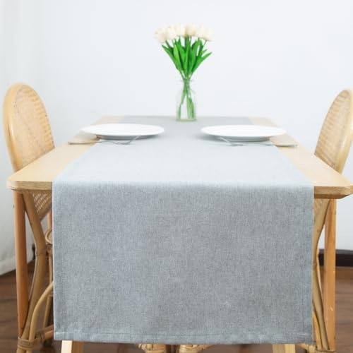 Tischläufer Modern, Tischläufer Leinenoptik Abwaschbar, Wasserabweisend Fleckschutz Table Runner Tischwäsche, Tischdecke Tischdekoration Für Küche Esstisch Tisch Party Urlaub (40 x 180 cm,Grau)