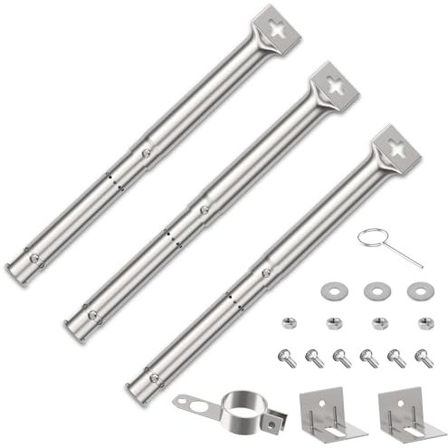 Bruciatore a Tubo Universali in Acciaio Inox 30,8 a 44,9 cm Accessori per Barbecue a Gas, Regolabile Tubo Ricambi (3 Pezzi 30,8 a 44,9 cm)