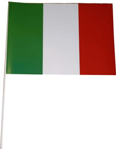 Zeus Party Bandierina Italia 46x30 cm Bandiera Tricolore con Asta Per Sventolare 4 Pezzi
