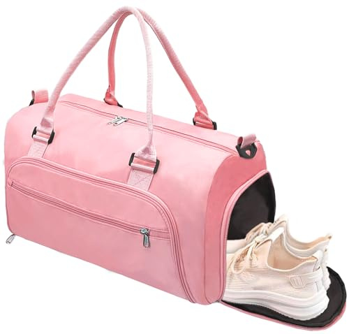 woogwin Sporttasche für Damen und Herren, mit Schuhfach und Nasstasche, Sporttasche, Reisetasche, Trainingstasche, Pink, 21*13.8*10.5