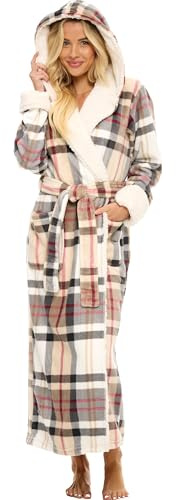 Alexander Del Rossa Damen Sherpa Robes For Women Long, Womens Robes Long Hooded Bathrobes For Women, Plus Size Robe Gemütlich (1er Pack)