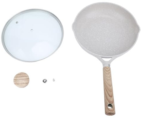Maifan Padella in Pietra, Padella Grande da 24 Cm con Riscaldamento Rapido e Uniforme con Manico in Legno e Coperchio per Domestica Ristorante Campeggio