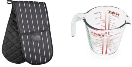 MasterChef Oven Gloves Heat Resistant, Double Oven Gloves Made from Cotton & Pyrex Measuring Jug 500ml | Capacity 568ml / 20 ounce | P586, Multicolor