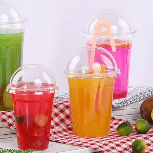 HOT BARGAINS 200 X 12oz + 200 x 16oz Premium Smoothie Cups with Dome Lids Ideal for Party Milkshake Juice Sweets & Thick Shakes Ice Cream Cups Reusable Plastic for Bar & Restaurants
