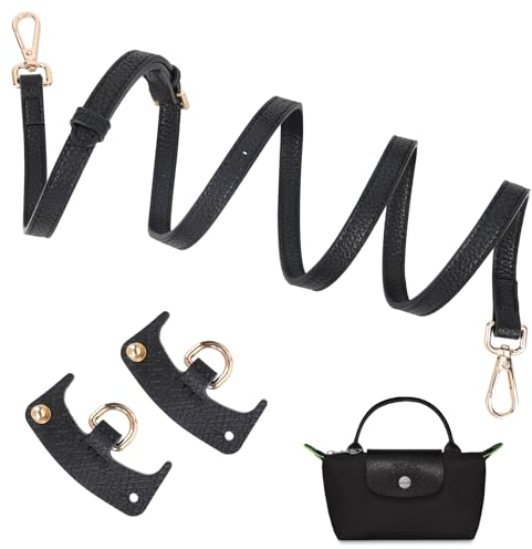 Schultergurt für Longchamp Tasche Damen Original,Kein Punsch Schwarz Taschengurte Zum Wechseln,Lederriemen mit Verschluss Straps für Longchamp Mini Bag,Schulterriemen (Breite des Schultergurtes 1,2cm)