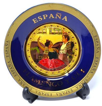 15.5cm Plato Decorativo de Cocina española, decoración de Paredes Interiores. España. colgado en la Pared. bailaora de Flamenco español. Vestido de Lunares. Abanico sevillana
