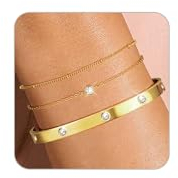 ZHESHY 3 Stück Gold Armband Damen 14 Karat Vergoldet Gold Edelstahl Armreif Armbänder Set Tennisarmband Charm Ketten Stapelarmbänder Bracelet Goldschmuck Geschenk Wasserfest für Frauen Mädchen