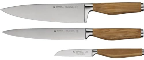 WMF Grand Wood Messerset 3teilig, Messer Holzgriff, Made in Germany, Olivenholzgriff, Messer geschmiedet, Küchenmesser Spezialklingenstahl, Performance Cut, einzigartiger Griff