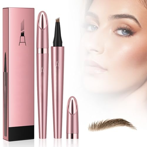Augenbrauenstift, 2024 Augenbrauenstift 3D Wasserfester Microblading-Augenbrauen-Stift, Augenbrauenstift mit 4 Gabelspitzen, Modischer Wasserfester Make-up Augenbrauenstift für Frauen (Dunkelbraun)