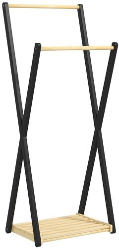HOMCOM Portant à vêtements porte-manteaux avec 1 étagère inférieure et 2 tringles barres, pour entrée, salon, chambre, 61L x 45P x 152H cm naturel