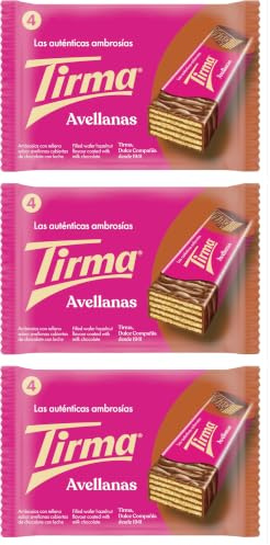 Tirma Gaufrettes au Chocolat au Lait avec Crème de Noisettes 86g | 3 paquet cadeau - 4 barres à grignoter emballées individuellement | Sans OGM | Convient aux végétariens