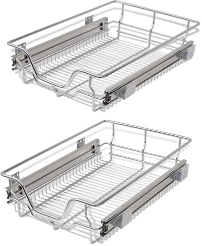 Gecheer Pull-Out Wire Baskets Kitchen Pull Out Soft Close 2 pcs Silver 400 mm Wide Cabinet, Slide Out Wire Storage Drawers, Pull-Out Organiser Metal