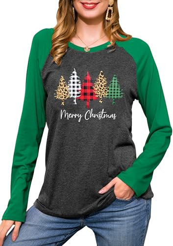 tiorhooe Christmas Long Sleeve Shirt for Women Xmas T Shirts Ladies Funny Christmas Top