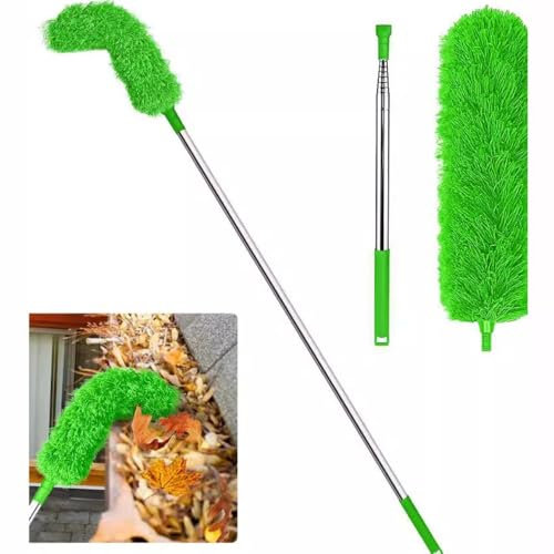 Dachrinnenreinigungswerkzeuge, verstellbare Stange, Dachrinne, 2,5 m, Dachbürste mit Teleskopstange zum Reinigen von Blättern und Schmutz (grün)