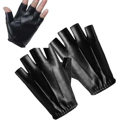 Fingerlose Handschuhe,Fahrhandschuhe PU Leder,Kunstleder Kleid Draussen Sport Motorrad Radfahren Klettern Fitnessstudio, Schwarz