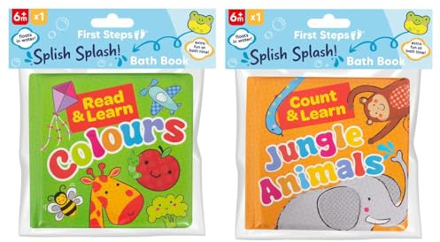Pack of 2 Baby Bath Books Educational Number Letters Stimulating Sensory Interactive Jungle Colours Animals