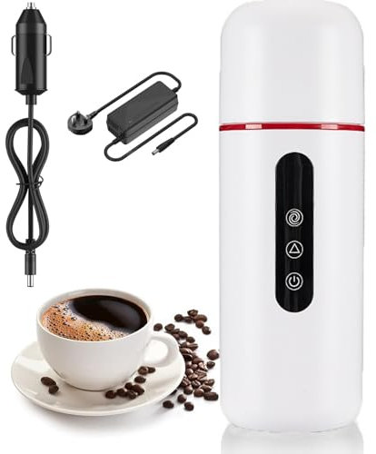 Car Electric Kettle, 420ml 12V/24V Portable Water Boiler Cup with Temperature Adjustable, 304 Stainless Steel Liner and Auto Shut-Off, Built-in Magnetic Induction Stirring with AC Adapter