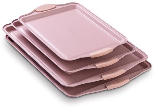 Country Kitchen Nonstick Stackable Bakeware Set - Durable, Easy Release Baking Set, Pink, 4 Pcs
