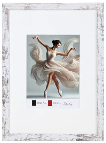 IDEAL TREND Holzbilderrahmen mit Passepartout Elegantes Design Foto Rahmen Collage Wanddeko HR-5 Poster: Farbe: Shabby Weiß | Format: 50x70