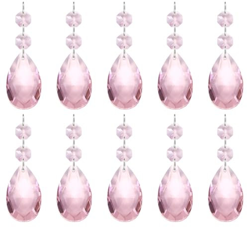 PATIKIL Pendentifs de Lustre en Cristal en Forme de Larme, 10 Pcs de 85mm de Longueur 38mm Pièces de Prismes de Lustre Ornements Perles Suspendues pour Décoration d'arts, Rose