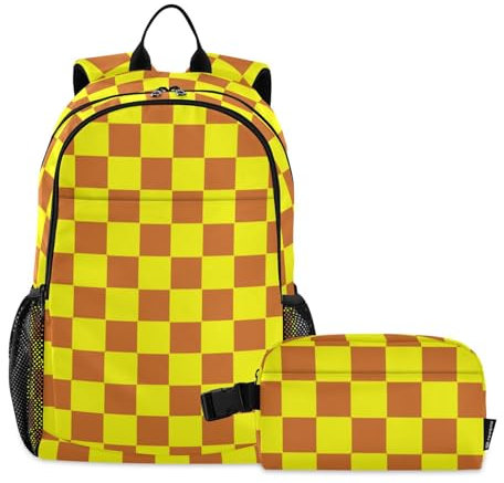 miaozhen Buffalo - Mochila de chocolate amarillo a cuadros para niños con lonchera y fiambrera, bolsa escolar y lonchera para niños de 8 a 10 años, Buffalo Plaid Check Yellow Chocolate, 1 size,