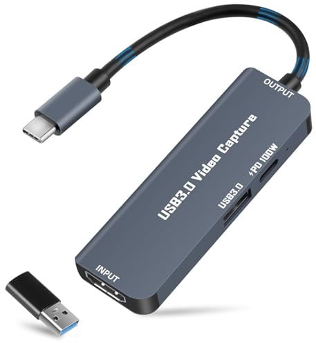 Flintronic Capturadora Video 4K 1080P HD 60FPS, USB C 3.0 Tarjeta Captura Vídeo, 100W PD, Cargar Mientras se USA, para Streaming, Grabación de Juegos y Transmisión en Vivo – Compatible, Enseñanza