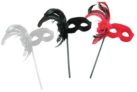 LP Divertissements Lot de 3 - Masque Loup avec Plumes et Baguette Mix 30cm