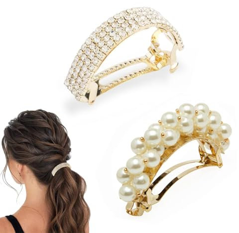 2 Pcs Pinze Grandi per Capelli Fermaglio donna Elegante, Fermagli per capelli a banana, Mollettone Antiscivolo, Francese Accessori Adatto a Ragazze