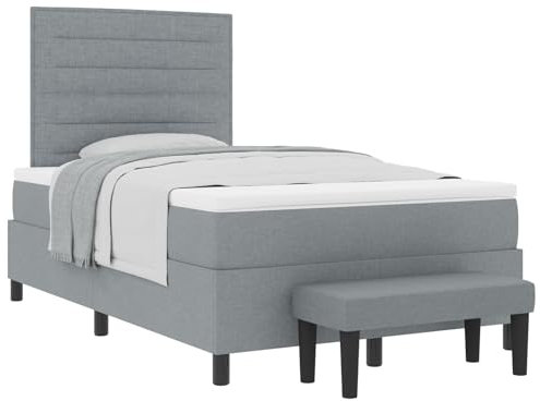 vidaXL Boxspringbett mit Matratze & Bank Hellgrau 120X200 cm Stoff modernes Design Bequeme Unterstützung einfache Montage ideal für Schlafzimmermöbel stilvoll qualitativ hochwertig