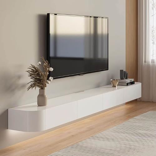 GAOAZHEN Weißer wandmontierter TV-Schrank, schwebender Wohnzimmerschrank, schwebende TV-Einheit, Medienkonsole, Aufbewahrung, TV-Bank unter dem Fernseher (140 x 24 x 20 cm)