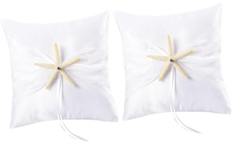 MAGICLULU 2 Stück Seesternringkissen Muschel Hochzeit Knotenkissen Stilvoll rustikal Küsten schmücken Zubehör Träger Ringbehälter zum Thema Eheringkissen Weiß