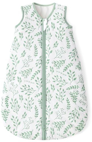 Yoofoss Saco de Dormir para Bébé 1.5 TOG Algodón Todo el año Primavera Otoño Dormir para Unisex Niñas Niños 6-12 Meses Saco de Dormir 78 cm- Hojas
