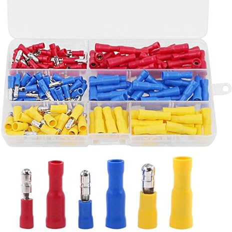 200PCS Insulated Crimp Connector Kit - Mixed Spade Fork Ring Butt Bullet Terminals - 22-10 Gauge (AWG10-22) Solderless Electrical Wire Connectors for Wiring