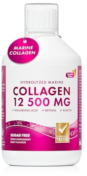 Swedish Nutra Marine Collagen 12,500 mg Liquid, 500 ml, 20 Day | Type 1 & 3 hydrolysed peptides with hyaluronic acid, biotin & vitamins for hair, skin, nails & joints; high strength