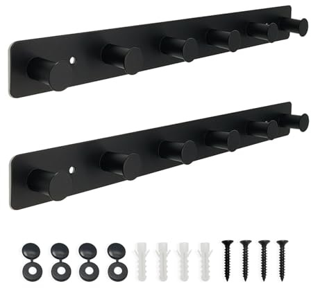 SYPEN 2 Stück Garderobenhaken Schwarz Metall | Wandgarderobe 40cm | Kleiderhaken Wand Stabil | Hakenleiste Modern | Wandhaken Garderobe Set | Jackenaufhänger Flur