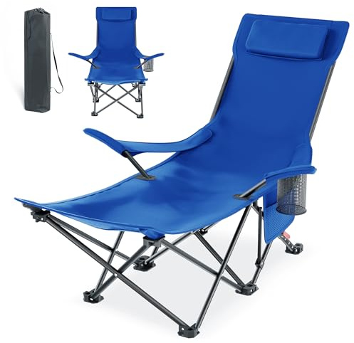 KaO0YaN Campingstuhl Faltbar mit Fußstütze, Strandstuhl mit 4-Fach Verstellbarer Rückenlehne, Liegestuhl Klappstuhl Tragetasche und Getränkehalter, Outdoor Relaxsessel Campingstühle 150 kg