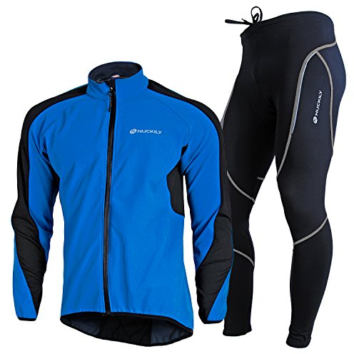 NUCKILY Herren Langarm Radsportanzüge Radtrikot Set Radfahren Kleidung Langärmeliges Fahrradtrikot mit Thermofleecefutter Fahrradhose mit Sitzpolster für Herbst/Winter (60408, L)