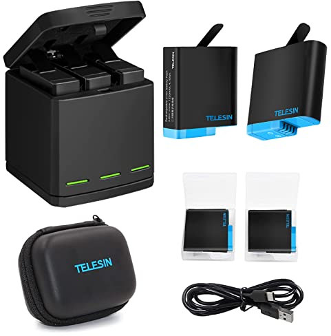 TELESIN Batteria Caricabatterie Kit Caricabatteria + 2 batteria per GoPro 8/7/6/5 + 2 custodia per batteria + mini borsa fotografica 6 in 1 Kit accessori per Go Pro Hero 8 Hero 7 Hero 6 Hero 5 Black