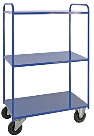 Lagerino Etagenwagen mit 3 Böden, vollständig geschweißt, 3 Ebenen, 955x550x1490 mm, 400 kg Tragfähigkeit, Blau, mit Bremsen