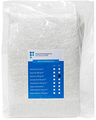 POLYESTERSHOPPEN tapis en fibre de verre, tapis de verre, tissu en fibre de verre/CSM| 5 m² | 450 g/m² |Surtout pour les résines de polyester