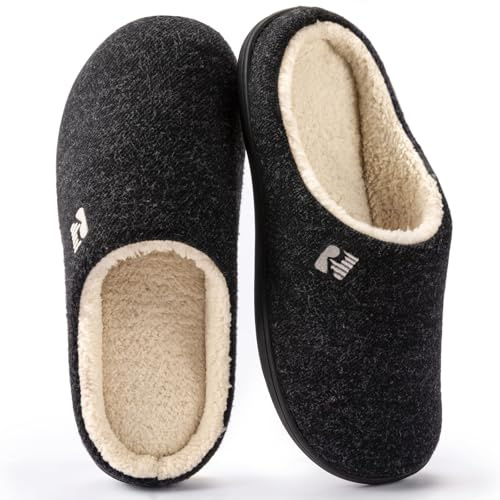 RockDove Herren Hausschuhe mit Sherpa-Futter und Memory-Schaum | Obermaterial aus atmungsaktivem Filz, rutschfest, Memory-Schaum, maschinenwaschbar, leicht, bequem, warm, hautfreundlich