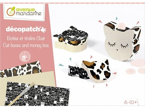 MY MANDARINE KC105C - Kreativbox Décopatch, ab 6 Jahren, Schachteln und Spardose zum Personalisieren, Katze, 1 Box