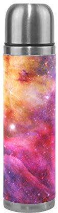 BKEOY Thermosflasche für unterwegs, vakuumisoliert, Edelstahl, doppelwandig, auslaufsicher, personalisierbar, bedruckt, echtes Leder, 500 ml