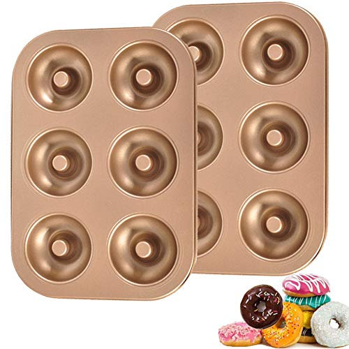 Doughnut Mold Tin - ZSWQ 2PC Non Stick 6 Holes Carbon Steel Baking Tray for Cake Biscuit Bagel Muffin 26.5 x 18.5 x 2.3 cm