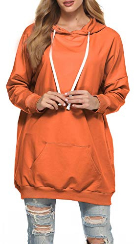 Famulily Damen Oversized Hoodie Kleid Baumwolle Lang Sweatshirt mit Kapuze Einfarbige Kapuzenpullover und Taschen und Kordelzug