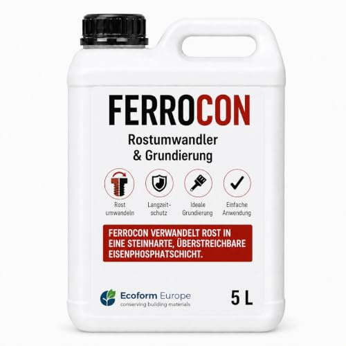 Ecoform Ferrocon Rostumwandler - Rostlöser - Rostentferner für Auto, Haus, Garten - Bestens geeignet für Terrassenplatten - 5 Liter
