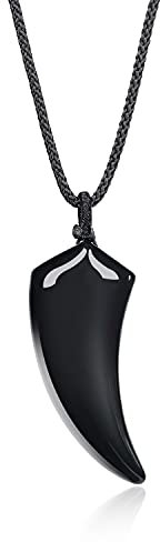 COAI Geschenkideen Unisex Surferkette Mehrfasen Spitzer Anhänger Wolfszahn Anhänger aus Obsidian