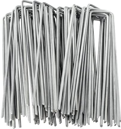 RiYii 100 estacas de jardín en forma de U de 6 pulgadas, clavijas de seguridad de tela de maleza, pasadores de césped galvanizados para anclajes de tierra de membrana a prueba de malezas, alambre de