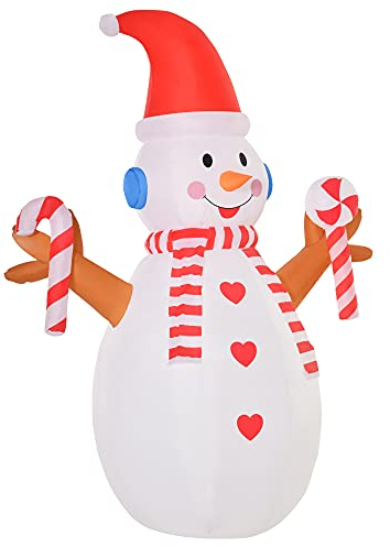 HOMCOM Pupazzo di Neve Gonfiabile 240cm, Decorazione Natalizia per Esterno con Luci a LED in Poliestere Impermeabile IP44